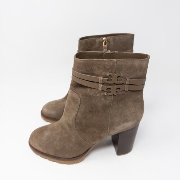 Tory Burch Leigh 90mm Lug Sole Boots River Rock Suede Womens 10 - Picture 2 of 7